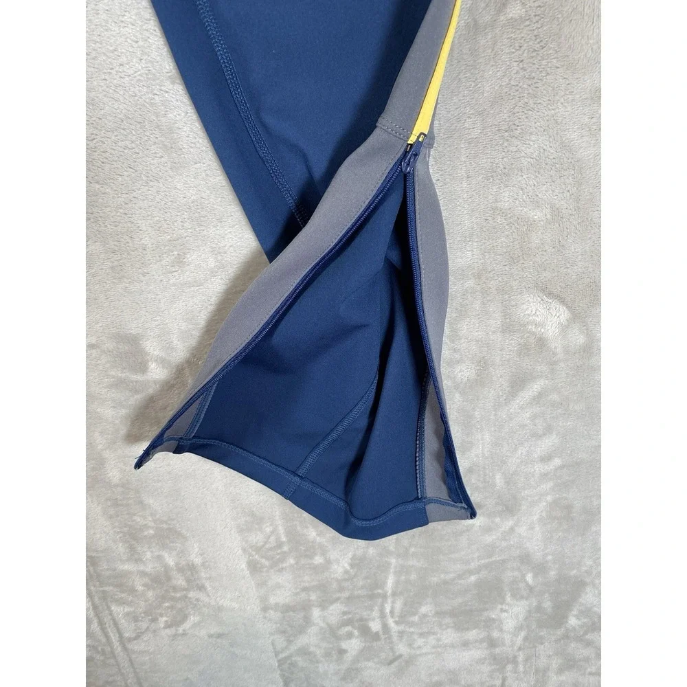 Free People Pants L Movement Blue Yellow Striped PullOn Ankle Zip Athletic NEW